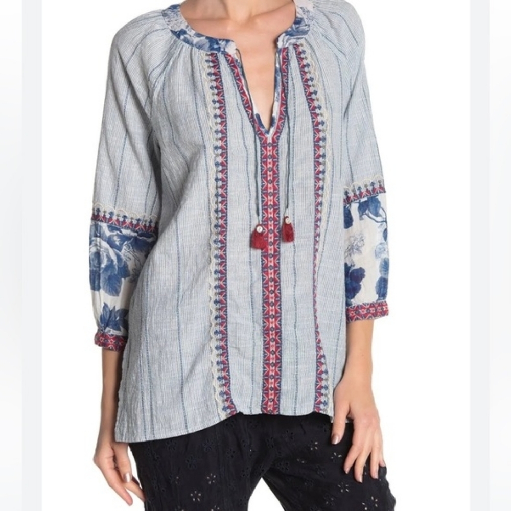 Johnny Was Embroidered Boho Blouse